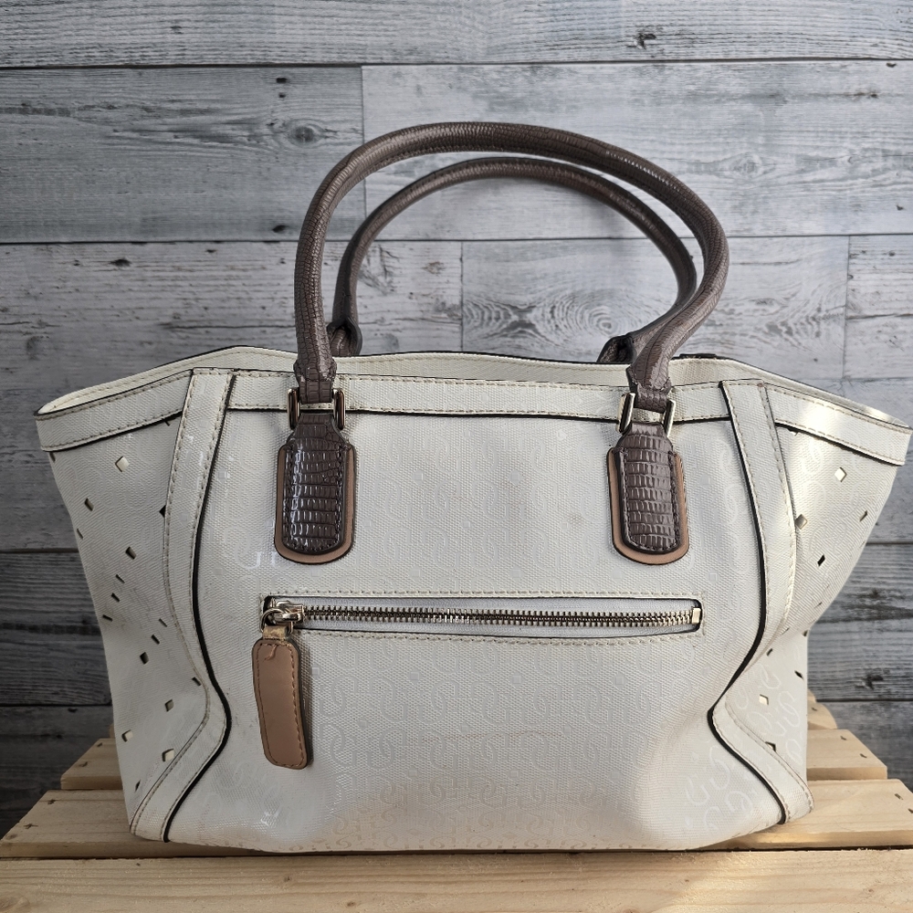 Guess Hula Girl Uptown Purse Shoulder Tote Bag White Faux Leather - Picture 7 of 16